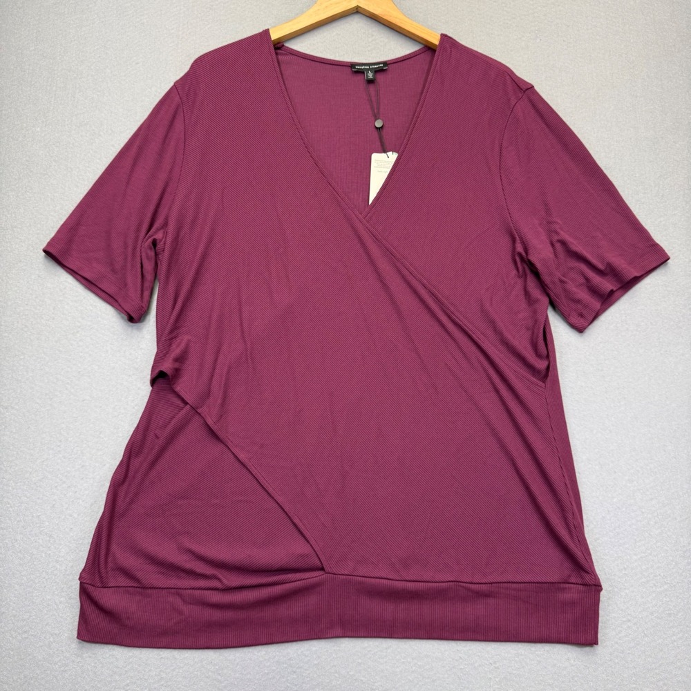 Universal Standard Burgundy Ribbed Wrap Front Short Sleeve Top UST01179 Size L